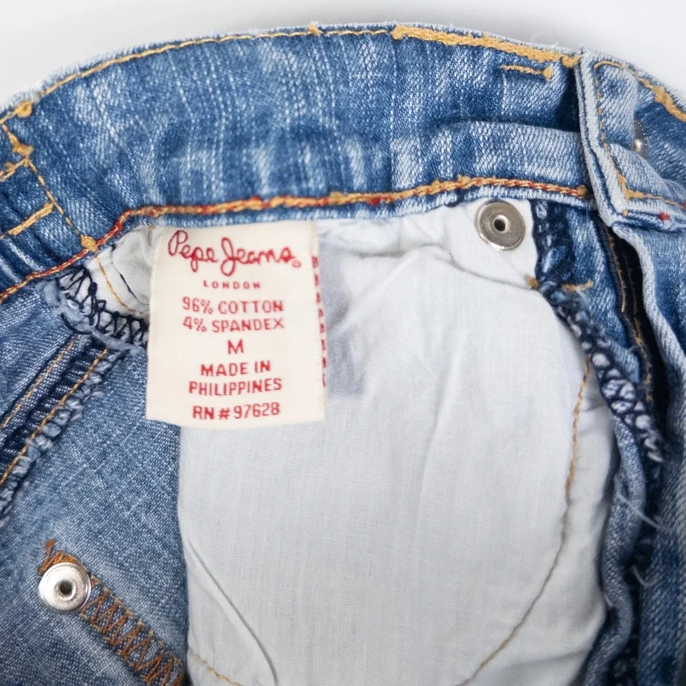 Vintage Y2K Pepe Jeans Denim Skirt Kids Medium 4-5 Blue Gothic Print‎ Pleated